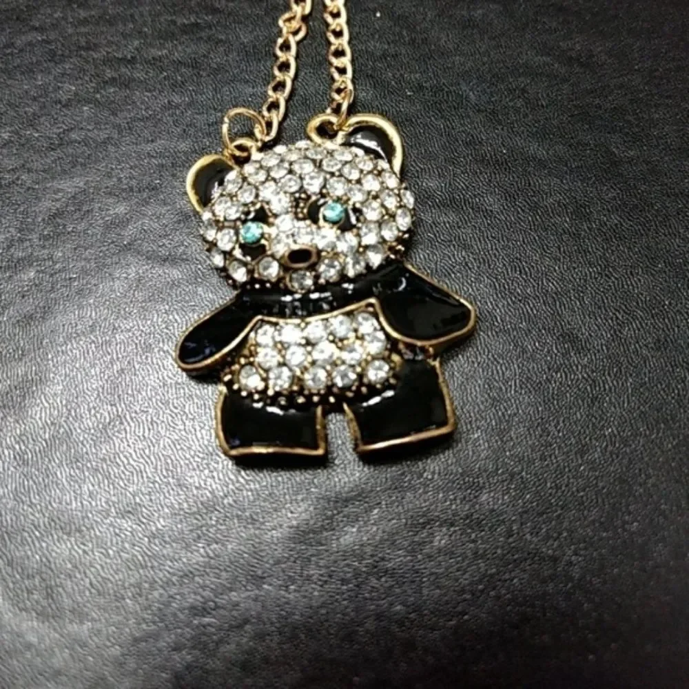 Panda bear rhinestone and gold tone necklace 32